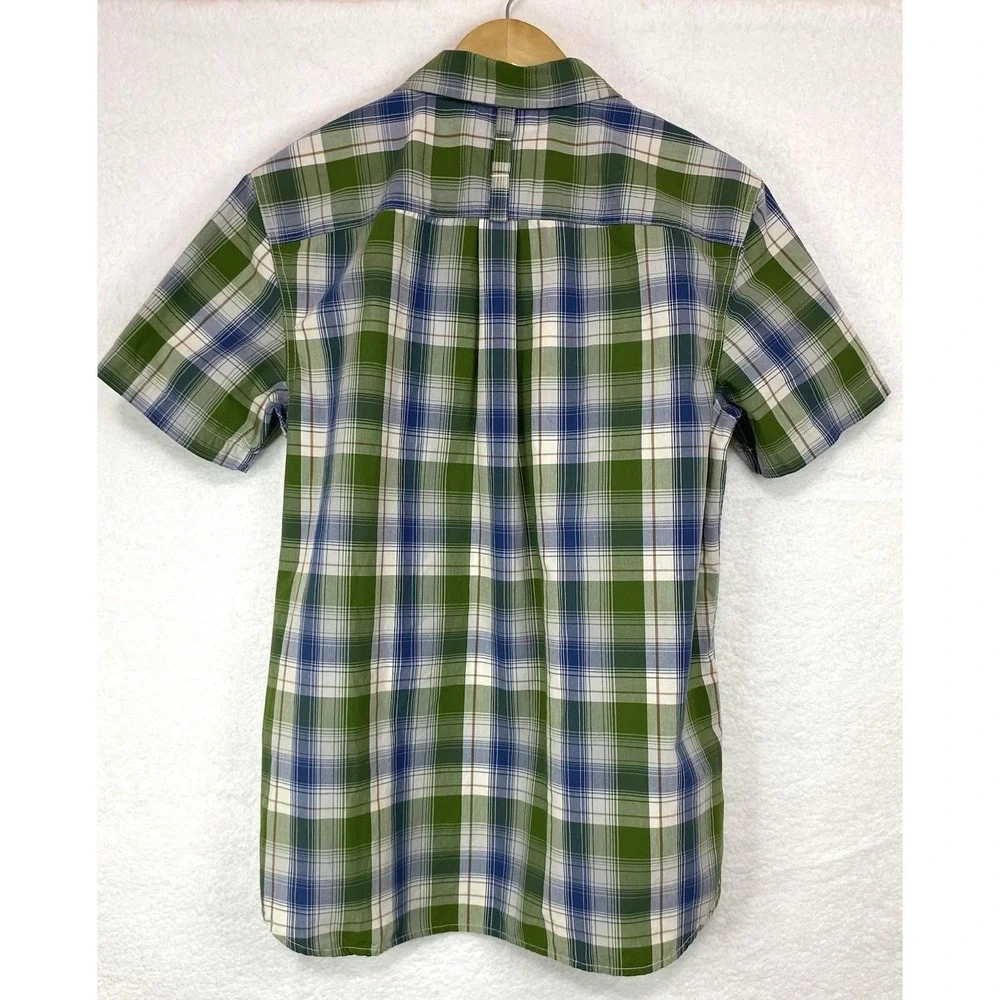The North Face Mens Green Blue Plaid Short Sleeve Button Up Shirt Size M